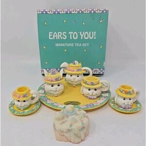 Easter Bunny Vintage 90’s Resin Mini Tea Set Ears to You! Papel Freelance U308